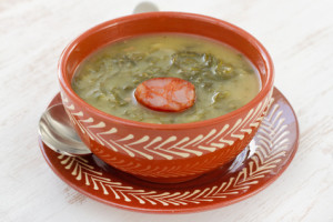 soup with sausage in the bowl